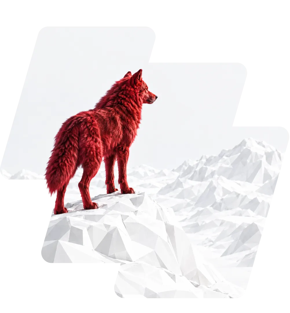 Rode wolf op een besneeuwde low-poly berg: Explore