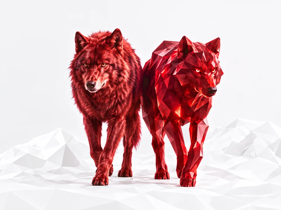 Rode wolf naast een rode polygonwolf: AI en procesautomatisering